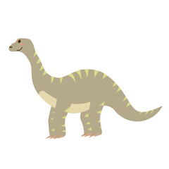Cute children background dinosaur. Diplodocus with smile, illustration for kids, wildlife prehistoric animal. Flat vector design isolated on white background.