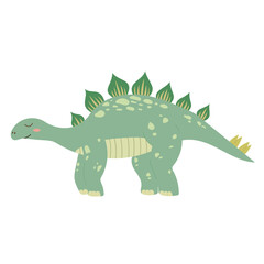 Cute children background dinosaur. Stegosaurus with smile, illustration for kids, wildlife prehistoric animal. Flat vector design isolated on white background.