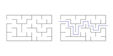 Labyrinth maze game vector illustration. Find right way, simple logic game. Puzzle for small kids 4-6 years old.