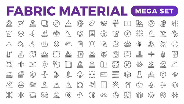 Set of Fabric Material line icon set. Fabric Features, Materials, Fabric Business web icons in line style. Product, industry, shop, symbol.