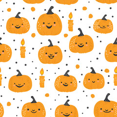 Obraz premium Cute Pumpkins with Smiling Faces Pattern