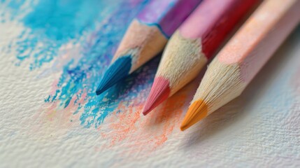 A detailed close-up of colored pencil strokes on textured paper