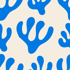 Seamless pattern with abstract organic shapes of underwater plants. Vector flat minimalist contemporary background with wavy corals or seaweed