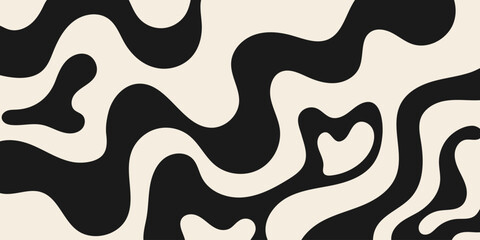 Abstract wavy retro groovy background. Vector illustration of groovy waves in 1970s hippie style. Psychedelic dynamic liquid shapes