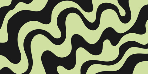 Abstract wavy retro groovy background. Vector illustration of groovy waves in 1970s hippie style. Psychedelic dynamic liquid shapes