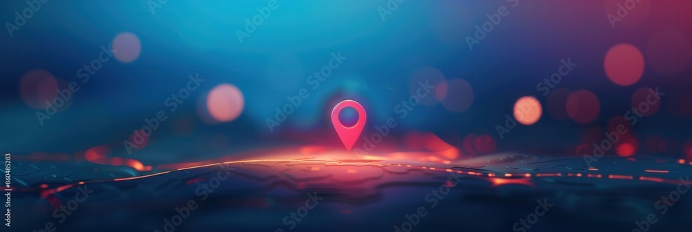 Fototapete a minimalist and sleek illustration of a red location pin on a modern map background, perfect for na