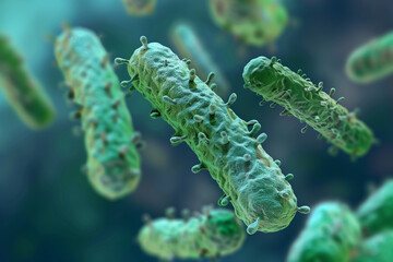 Naklejka premium 3D Illustration of Microscopic Close-up of Bacteria