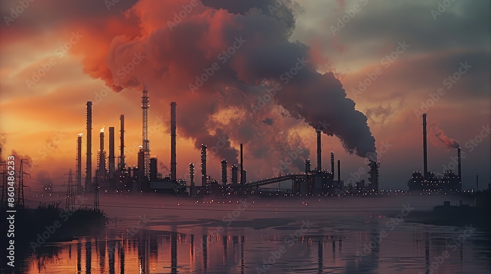 Aufkleber industries with very high energy consumption with smoke or fog. generative ai.