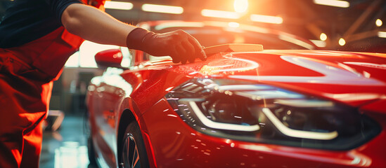 polishing a car in a professional auto detailing shop
