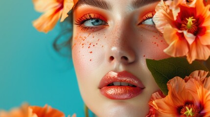 International Beauty Day. girl's face in close-up in flowers