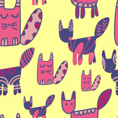 Seamless pattern of beetles, insects, flowers. Template for printing, screensavers; pattern for textile, cover, social media banner template.