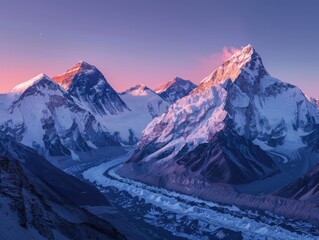 Obraz premium Panoramic View of Majestic Mount Everest and Stunning Mount Nuptse Landscape Scene.