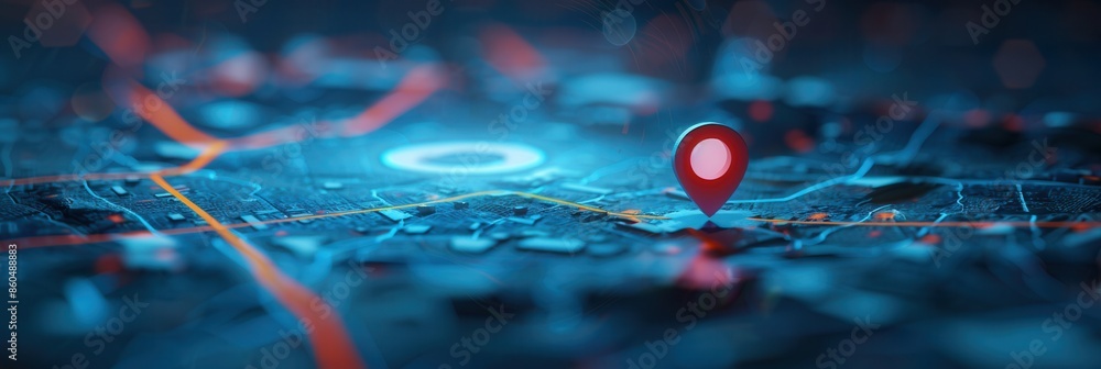 Poster a clean and modern digital map with a red location pin. the image features a minimalistic and sleek 