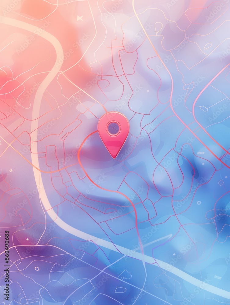 Leinwandbilder minimalist and sleek design with a pink location pin on an abstract map background. ideal for naviga