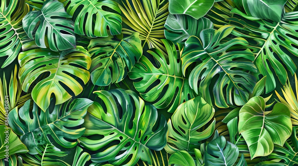 Poster beautiful fabric with a tropical leaf print. it's a seamless repeating pattern that you can use to c