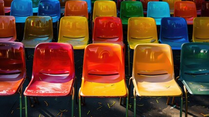 Chairs Colorful Rows Formation. Generative AI