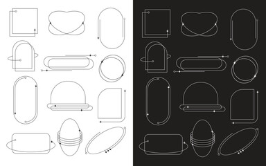 Modern minimalist aesthetic line elements, trendy linear frames with stars, geometric forms. Arch frame with sparkles for social media or poster design
