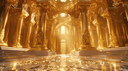 Fototapeta premium A castle made of gold, gold pillars with gold carvings, high quality. Generative AI.