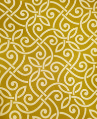 photo of Vertical towel rug fabric designed Mustard yellow and white in a modern ethnic style with rounded lines symbolizing blossoms