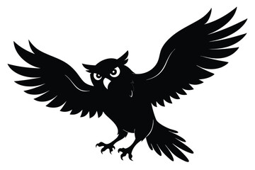 A black vector silhouette of a flying eagle with spread wings, an animal illustration