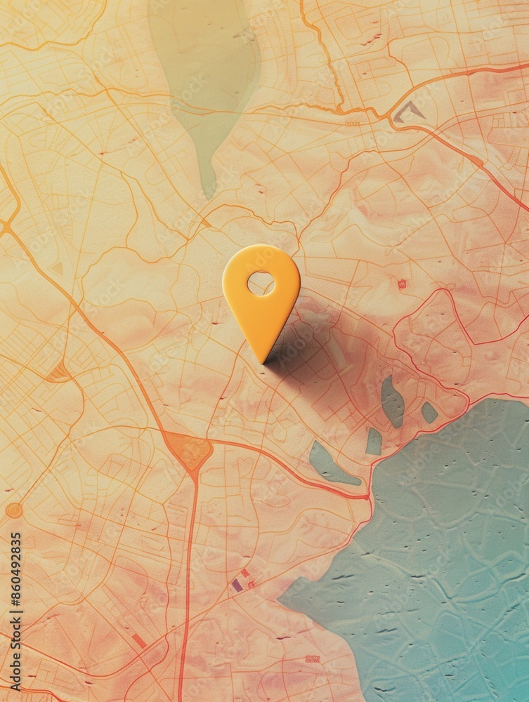 Fototapete a minimalist and sleek image featuring a yellow location pin on a map, perfect for navigation apps a