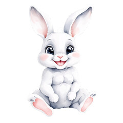 Obraz premium watercolor cute little grey white rabbit sitting and smiling