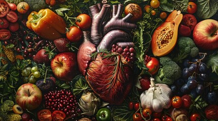 Naklejka premium Healthy heart ingredients. Generative AI