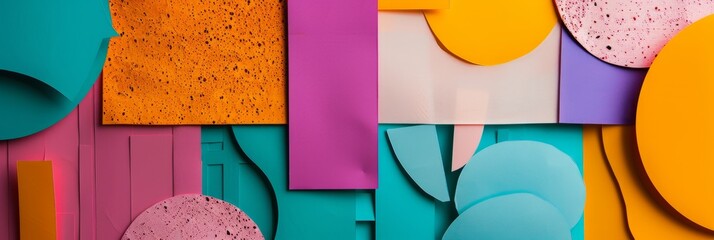 A high-angle photograph showcasing a tabletop display of vibrant, handmade paper cut pieces...