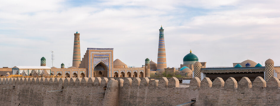 Panoramic view of old town of Itchan Kala, the walled inner town with more than 50 historic monuments - khiva, Uzbekistan