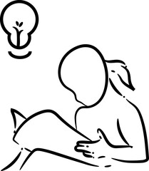Icon illustration of a girl reading a hand-drawn book, educational vector