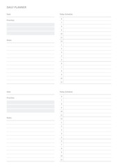 A daily plan design template in a modern, simple, and minimalist style. Note, scheduler, diary, calendar, planner document template illustration.