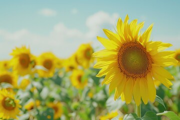 Fototapeta premium Field of sunflowers with blue sky