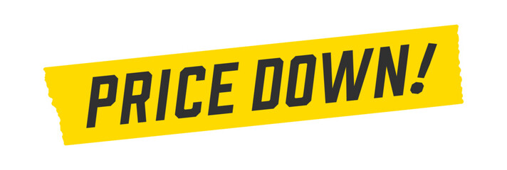 黄色いテープに黒いPRICE DOWN! の文字 - 値下げ ･値引き･セールの販促POPのデザイン素材 © Spica