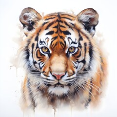 Fototapeta premium Thai tiger, watercolor, beautiful eyes and young, savage