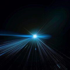 A blue light flare in the dark is shining