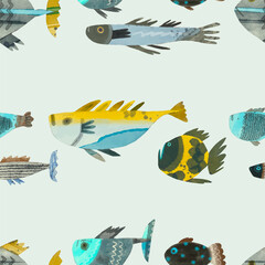 Seamless pattern of fish. watercolor vector of animal wildlife.	