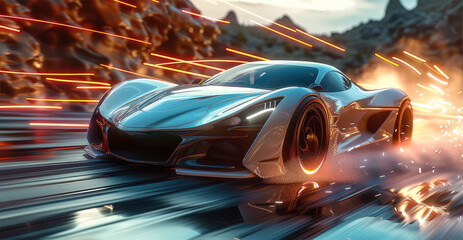 A speed car action movie scene, high speed, breathtaking. Generative AI.