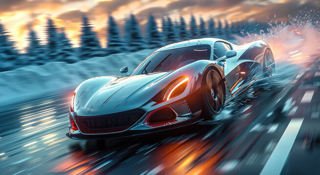 A speed car action movie scene, high speed, breathtaking. Generative AI.