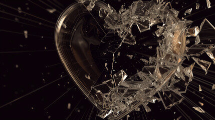 a glass brocken heart on a black background.
