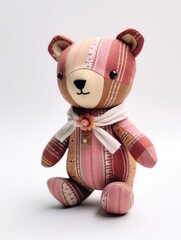 Cute pink fabric art bear with a scarf