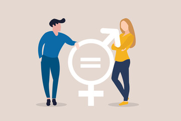 Businessman and business sitting with gadget. concept of gender gap or business inequality concept. Business career challenge symbol. Eps10 vector illustration
