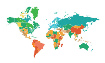 World map isolated modern colorful style. for website layouts, background, education, precise, customizable, Travel worldwide, map silhouette backdrop, earth geography, political, reports.