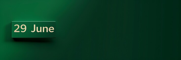 June 29 Date on Green Background with Copy Space for Text , Minimalist Calendar Concept