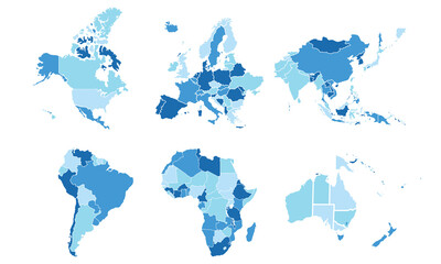 world map divided into continents isolated modern colorful style. for website layouts, background, education, precise, customizable, Travel worldwide, map silhouette backdrop, earth geography.