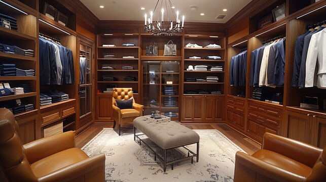 An elegant fitting room where a client enjoys a cup of coffee while trying on custom-tailored suits during an appointment. Generative AI.