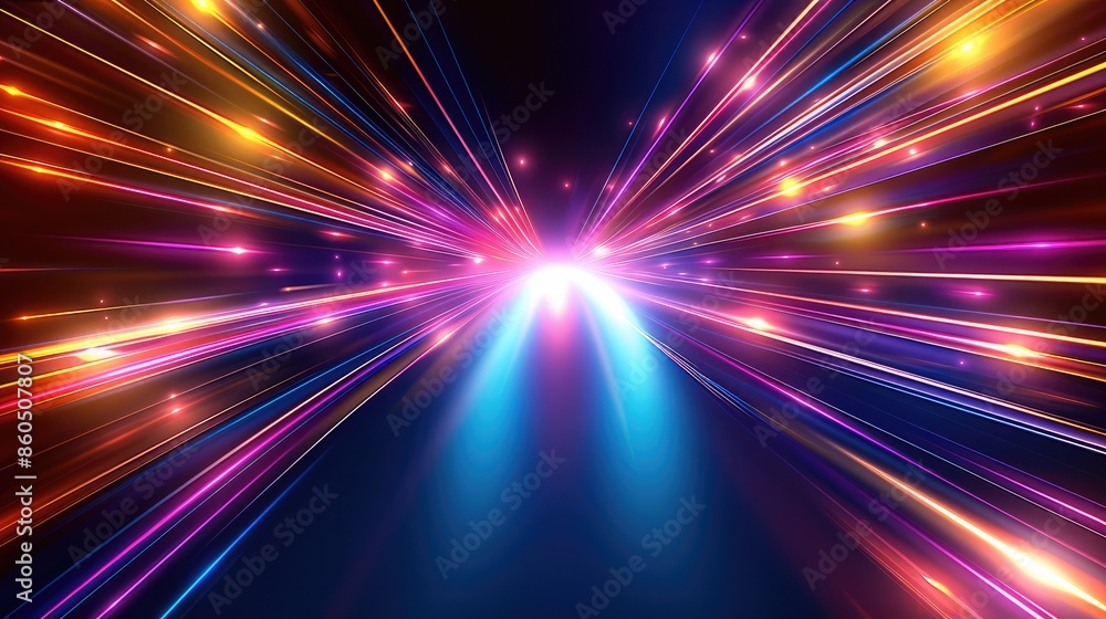 Leinwandbilder Abstract colorful light rays background vector illustration design with a blur effect. central perspective positioning. Vector abstract speed motion and glowing neon lines background. Generative AI.