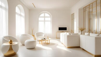 Fototapeta premium white and gold theme modern interior design