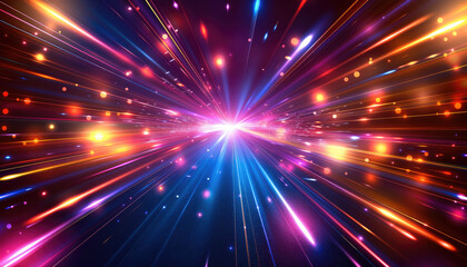 Naklejka premium Abstract colorful light rays background vector illustration design with a blur effect. central perspective positioning. Vector abstract speed motion and glowing neon lines background. Generative AI.