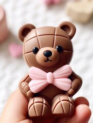 Beautiful and exquisite chocolate bear, decorated with desserts and cakes, birthday gift
