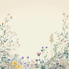 A painting of flowers and grass for greeting template